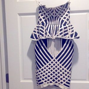 Navy blue and white peplum dress.